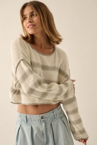 Image 4 of Stripe Round Neck Expose Seam Sweater