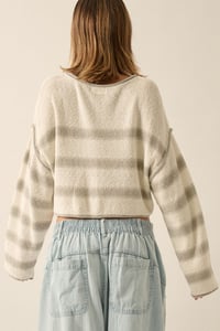 Image 3 of Stripe Round Neck Expose Seam Sweater