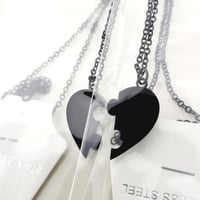 Image 1 of 5 Pair Pack - Jigsaw Heart Puzzle Pendant couple Necklace in Black Steel Laser Engraving Blanks