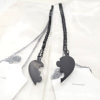Image 3 of 5 Pair Pack - Jigsaw Heart Puzzle Pendant couple Necklace in Black Steel Laser Engraving Blanks