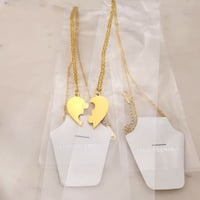 Image 2 of 5 Pair Pack - Jigsaw BrokenHeart Puzzle Pendant couple Necklace in Gold Laser Engraving Blanks