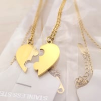 Image 4 of 5 Pair Pack - Jigsaw BrokenHeart Puzzle Pendant couple Necklace in Gold Laser Engraving Blanks