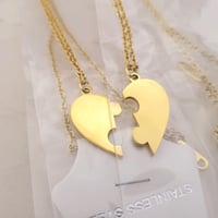 Image 1 of 5 Pair Pack - Jigsaw BrokenHeart Puzzle Pendant couple Necklace in Gold Laser Engraving Blanks
