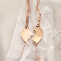 Image 1 of 5 Pair Rose Gold Broken Heart Puzzle Jigsaw Pendant Necklace Tone for Laser Engraving