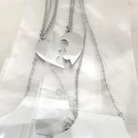 Image 1 of 5 Pair Broken Heart Puzzle Jigsaw Pendant Necklace Steel Silver Tone for Laser Engraving