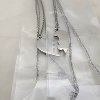 Image 2 of 5 Pair Broken Heart Puzzle Jigsaw Pendant Necklace Steel Silver Tone for Laser Engraving