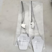 Image 4 of 5 Pair Broken Heart Puzzle Jigsaw Pendant Necklace Steel Silver Tone for Laser Engraving