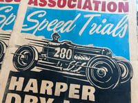 Image 2 of Harper Dry Lake WTA Speed Trials 1941 aged Linocut Print (3 colors edition) FREE SHIPPING