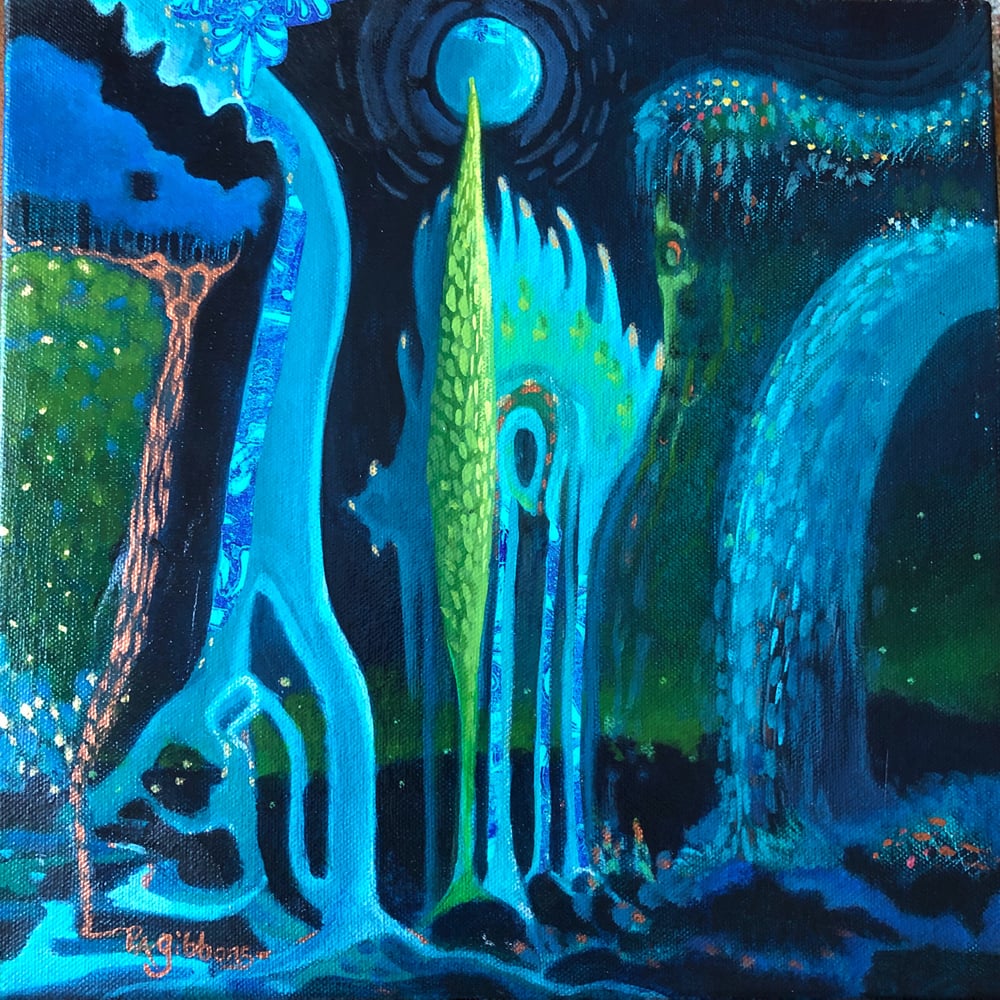 Image of Aquaticus Acrylic Surreal 12x12 Painting on Canvas 
