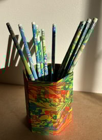 Image 2 of Pair of Hand-Marbled HB Wooden pencils with Eraser- Imbolc/ Snowdrop