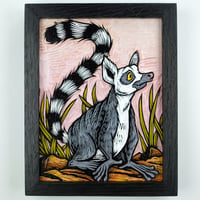 Image 1 of Lemur Framed Woodcut **FREE SHIPPING**