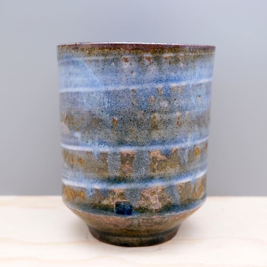Image of Soda Fired Cup (blue+swirl)