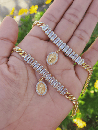 Image 1 of Cz Hanging Virgin and Saint Jude Bracelets