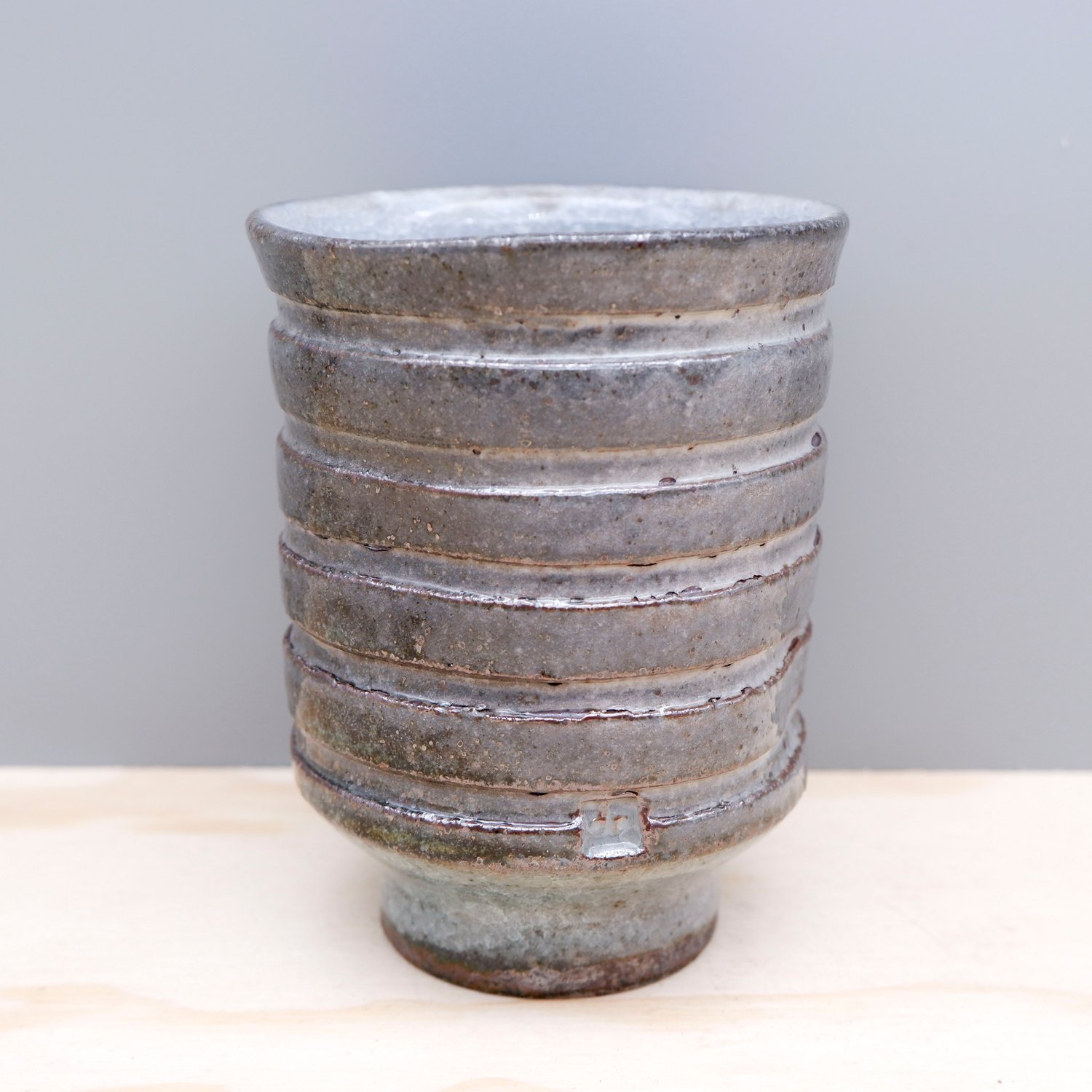 Image of Soda Fired Cup (gray+stripe)
