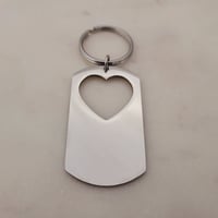 Image 3 of Heart Hole Cut Military Tag Keychain in Steel- 5 Pack Laser engraving Metal Blanks