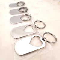 Image 1 of Heart Hole Cut Military Tag Keychain in Steel- 5 Pack Laser engraving Metal Blanks