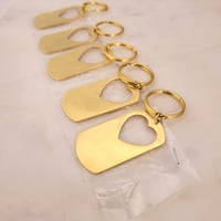 Image 1 of Heart Hole Cut Military Tag Keychain in Gold - 5 Pack Laser engraving Metal Blanks