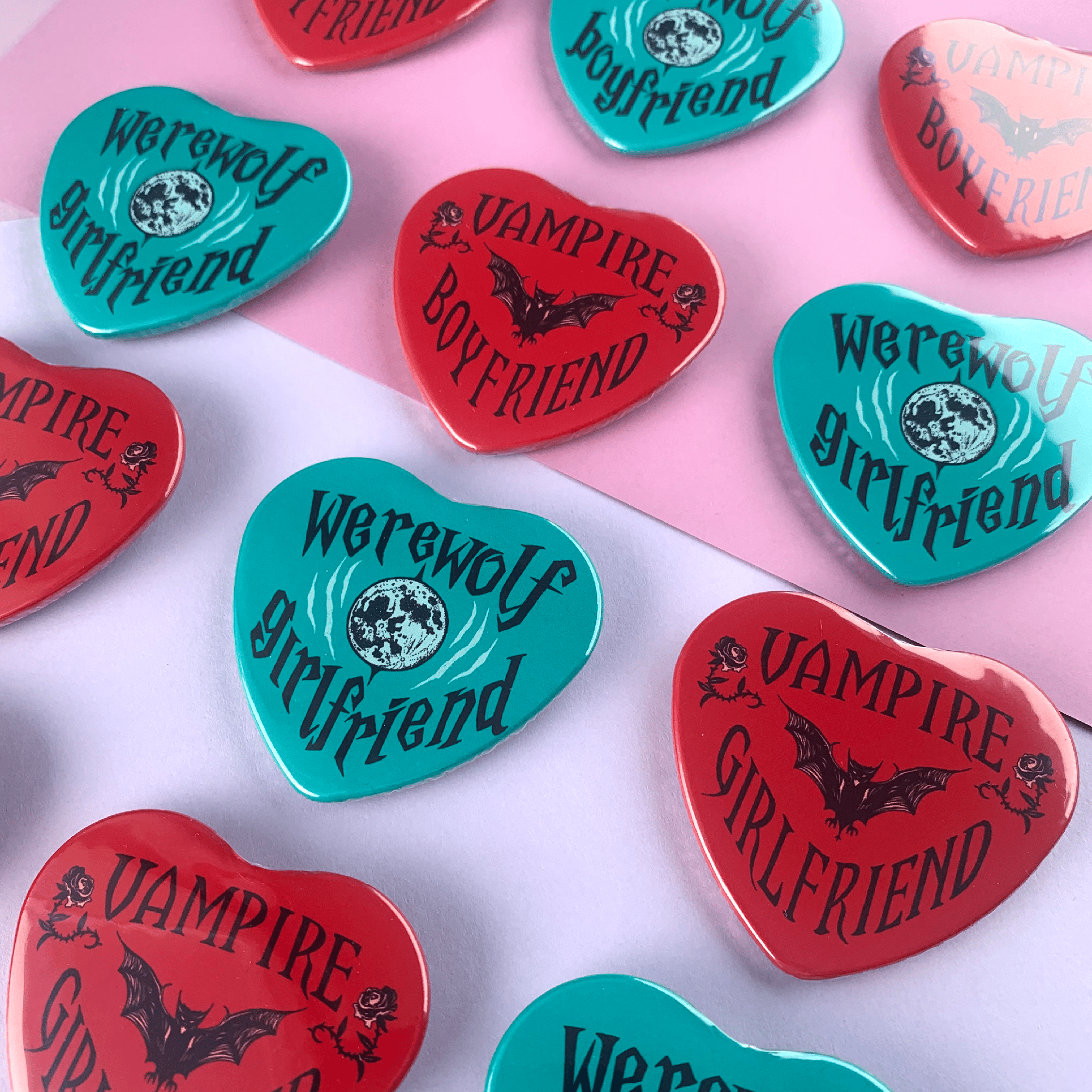 Werewolf & Vampire Couples Pinback Buttons | Bear Bone Shop