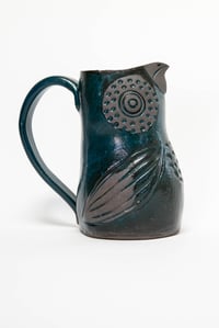 Image 1 of Large Dark Teal Dotted Owl Bird Pitcher