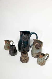 Image 4 of Large Dark Teal Dotted Owl Bird Pitcher