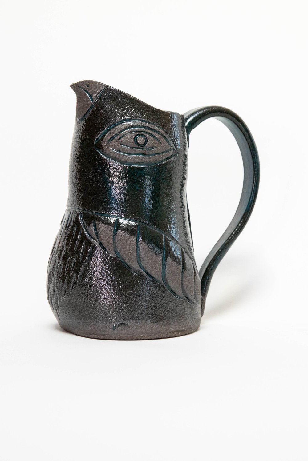 Image of Large Family Size Dark Teal Almond Eyed Bird Pitcher