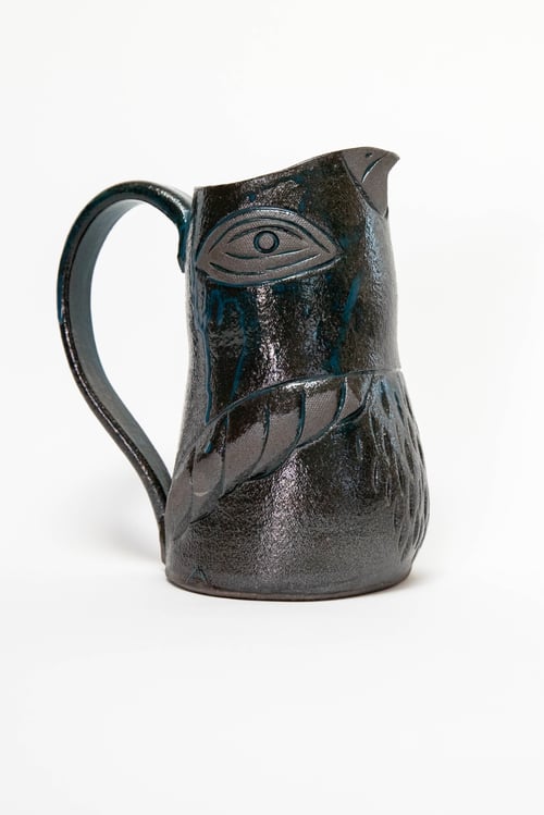 Image of Large Family Size Dark Teal Almond Eyed Bird Pitcher