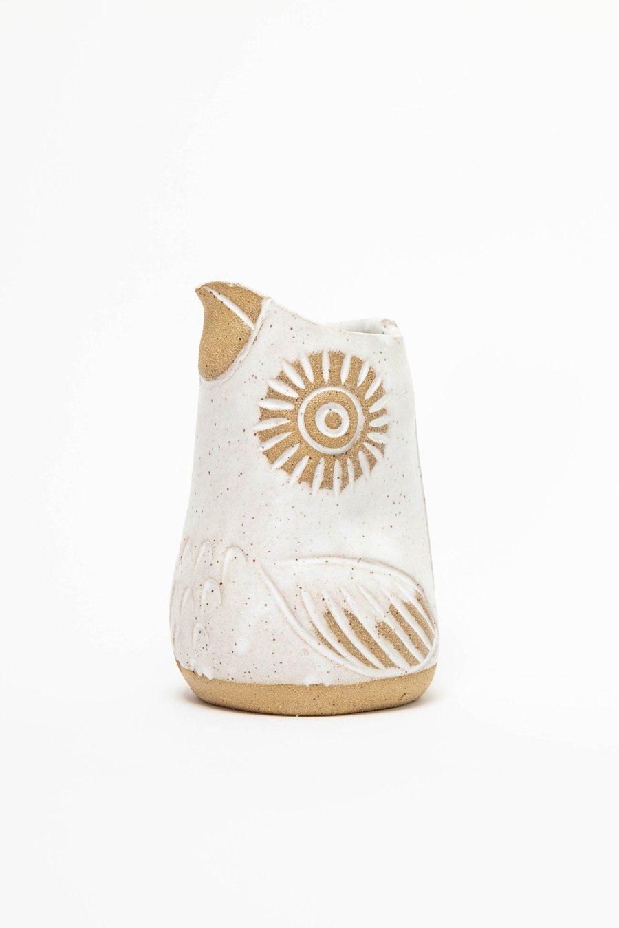 Image of Medium Matte White Speckled Handleless Owl Pitcher