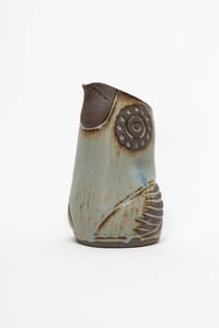 Image 2 of Medium Dusty Blue Black Beak Flying Handleless Owl Pitcher