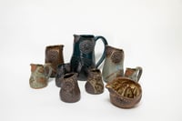 Image 3 of Medium Dusty Blue Black Beak Flying Handleless Owl Pitcher