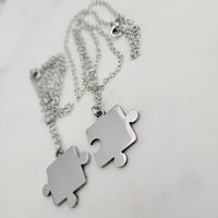 Image 3 of Steel Jigsaw Puzzle Piece pendant Necklace Laser Engraving blanks - 10 Pair Packs