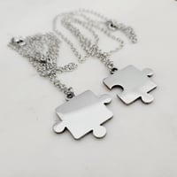 Image 4 of Steel Jigsaw Puzzle Piece pendant Necklace Laser Engraving blanks - 10 Pair Packs