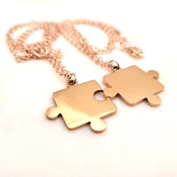 Image 1 of Rose Gold Jigsaw Puzzle Piece pendant Necklace Laser Engraving blanks - 10 Pair Packs