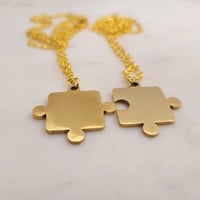 Image 3 of Gold Jigsaw Puzzle Piece pendant Necklace Laser Engraving blanks - 10 Pair Packs