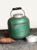Image of Vintage Green Thermos Jug with Wooden Handle