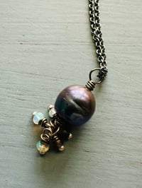 Image 3 of peacock pearl pendant necklace with iolite and opal fringe