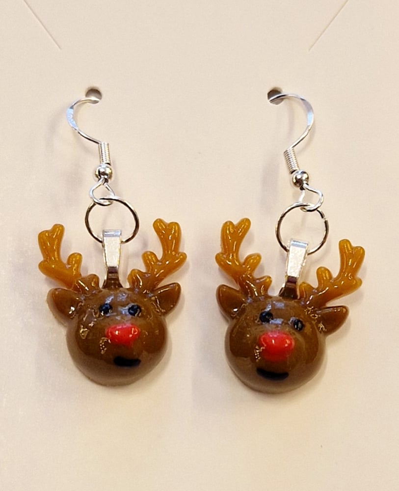 Image of Fused Glass Reindeer Earrings