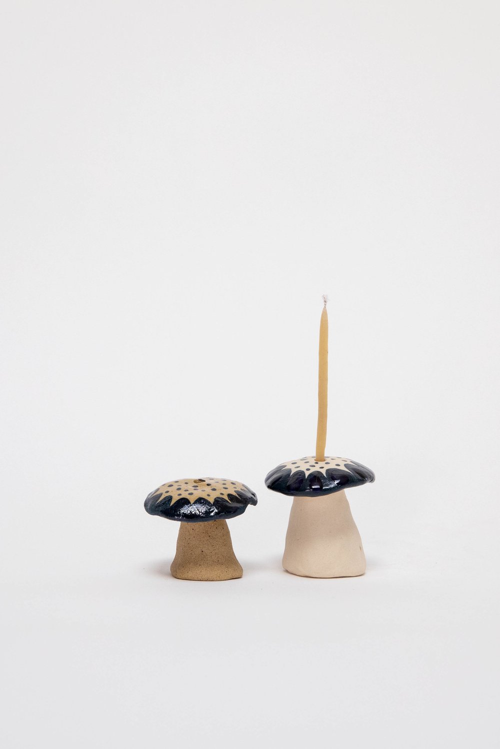 Image of Indigo Mushroom Birthday Candle Holders - Dotted Floral Cap