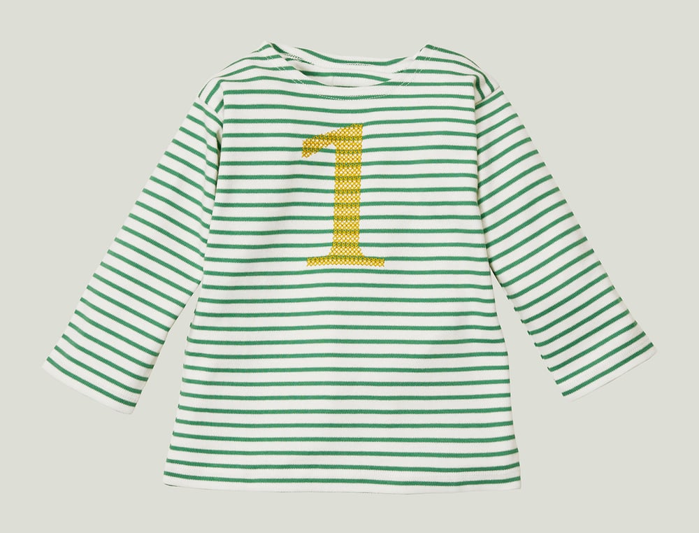 Image of NEU Geburtstags-Shirt grün gestreift mit gelber Zahl (O) Art.266322
