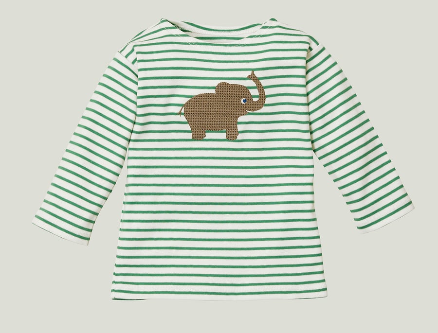 Image of NEU Shirt mit Elefant grün gestreift Art. 207322