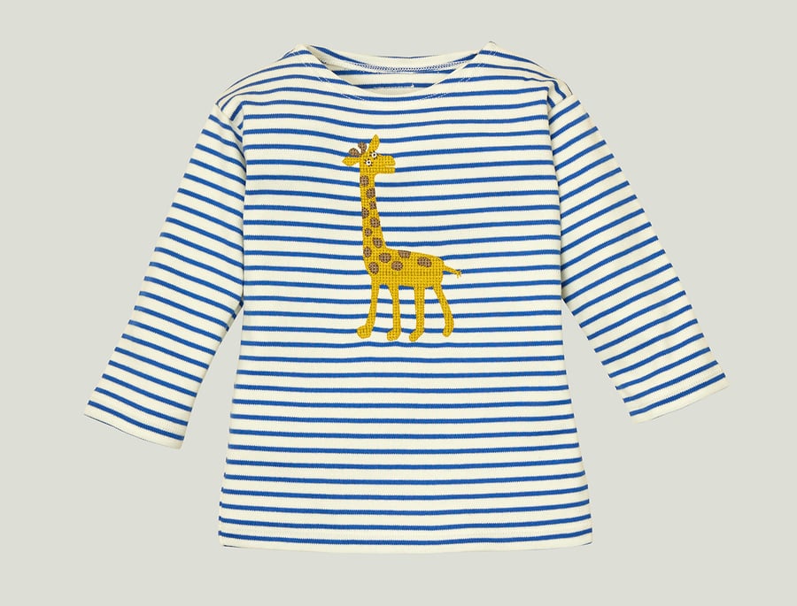 Image of NEU Shirt blau gestreift mit Giraffe Art. 201327