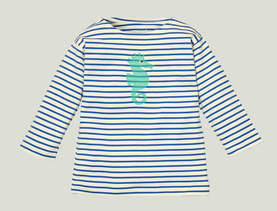 Image of NEU Shirt blau gestreift mit Seepferdchen Art. 277326