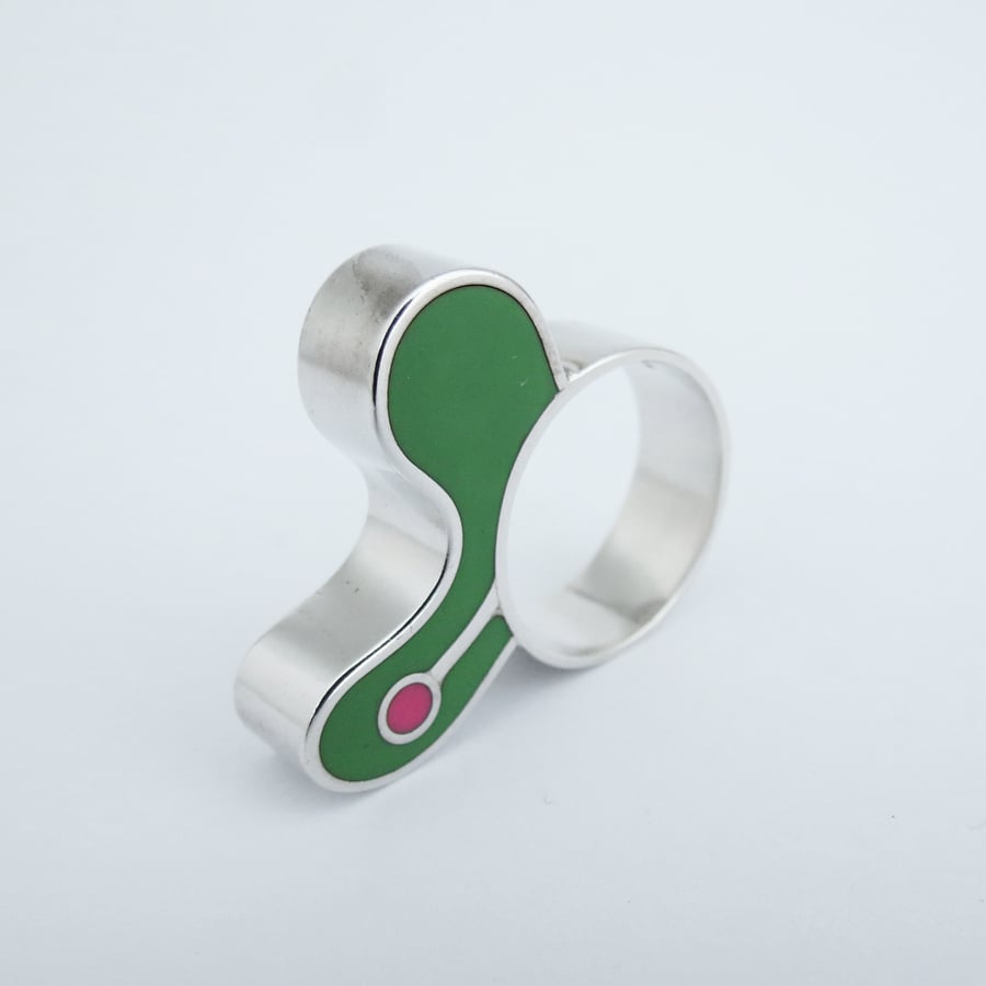 Image of Half Biomorph Ring, Lilac/Green with Pink Dot