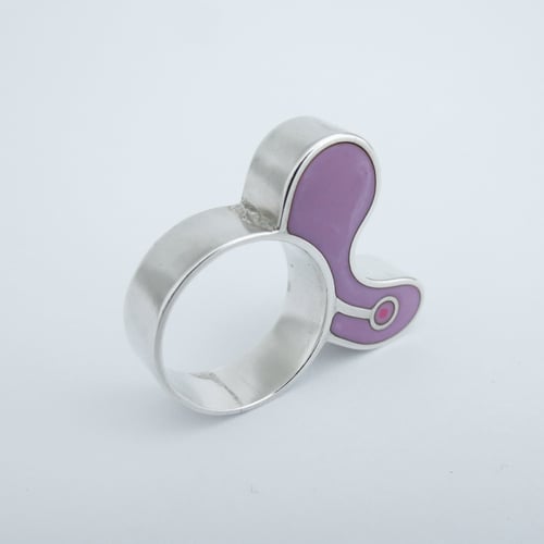 Image of Half Biomorph Ring, Lilac/Green with Pink Dot