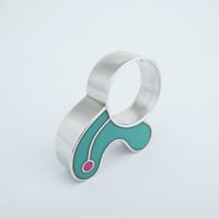 Image 1 of Half Biomorph Ring, Green/Turquoise with Pink Dot