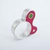 Half Biomorph Ring, Pink with Green Dot