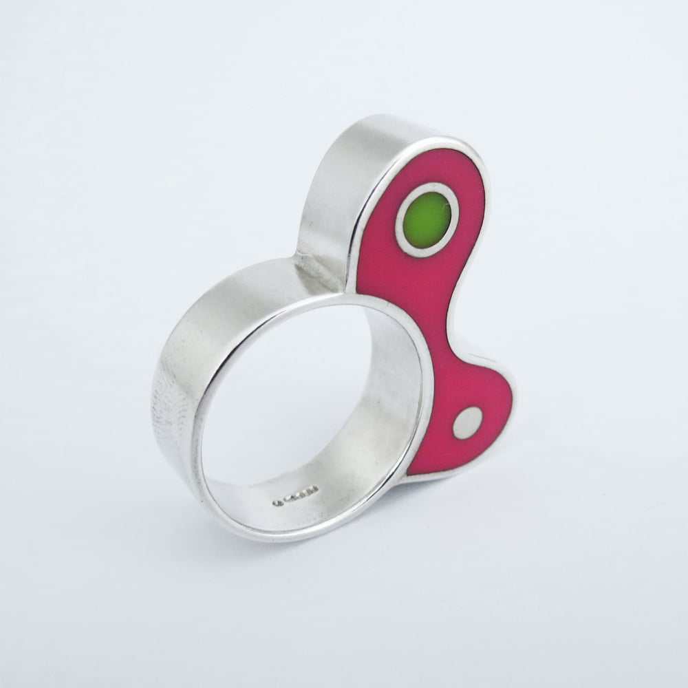 Image of Half Biomorph Ring, Pink with Green Dot