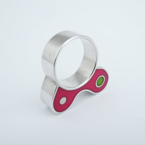 Image of Half Biomorph Ring, Pink with Green Dot