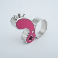 Image 1 of Half Biomorph Ring, Pink/Green with Plum Dot