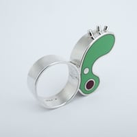 Image 2 of Half Biomorph Ring, Pink/Green with Plum Dot