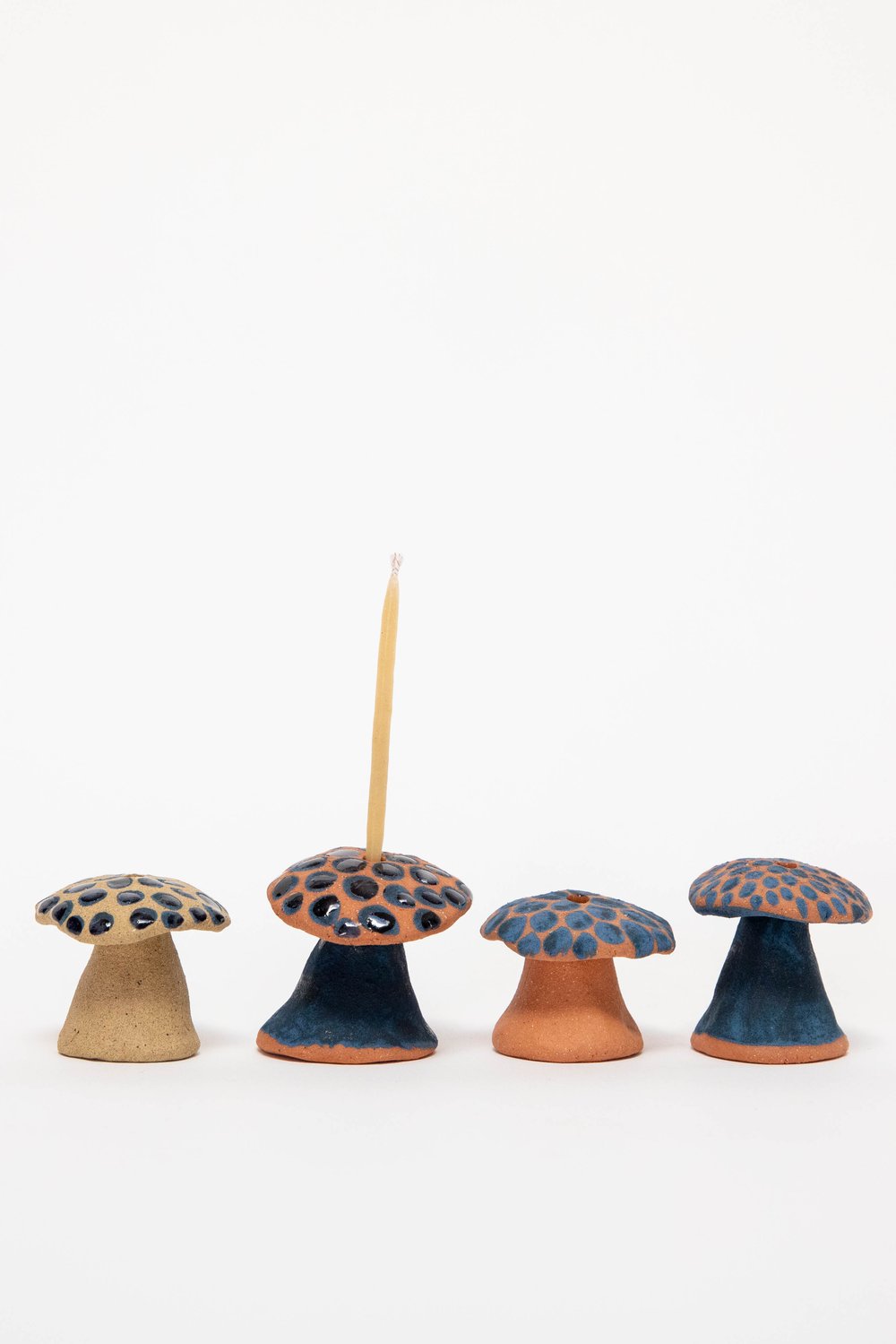 Image of Indigo Mushroom Birthday Candle Holders - Dotted Cap